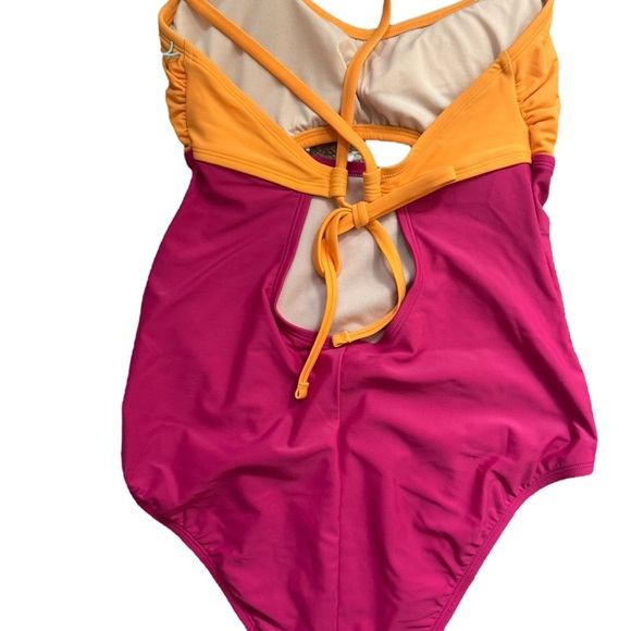 Kona Sol Pink and Orange One Piece Racerback Swimsuit - Picture 2 of 3